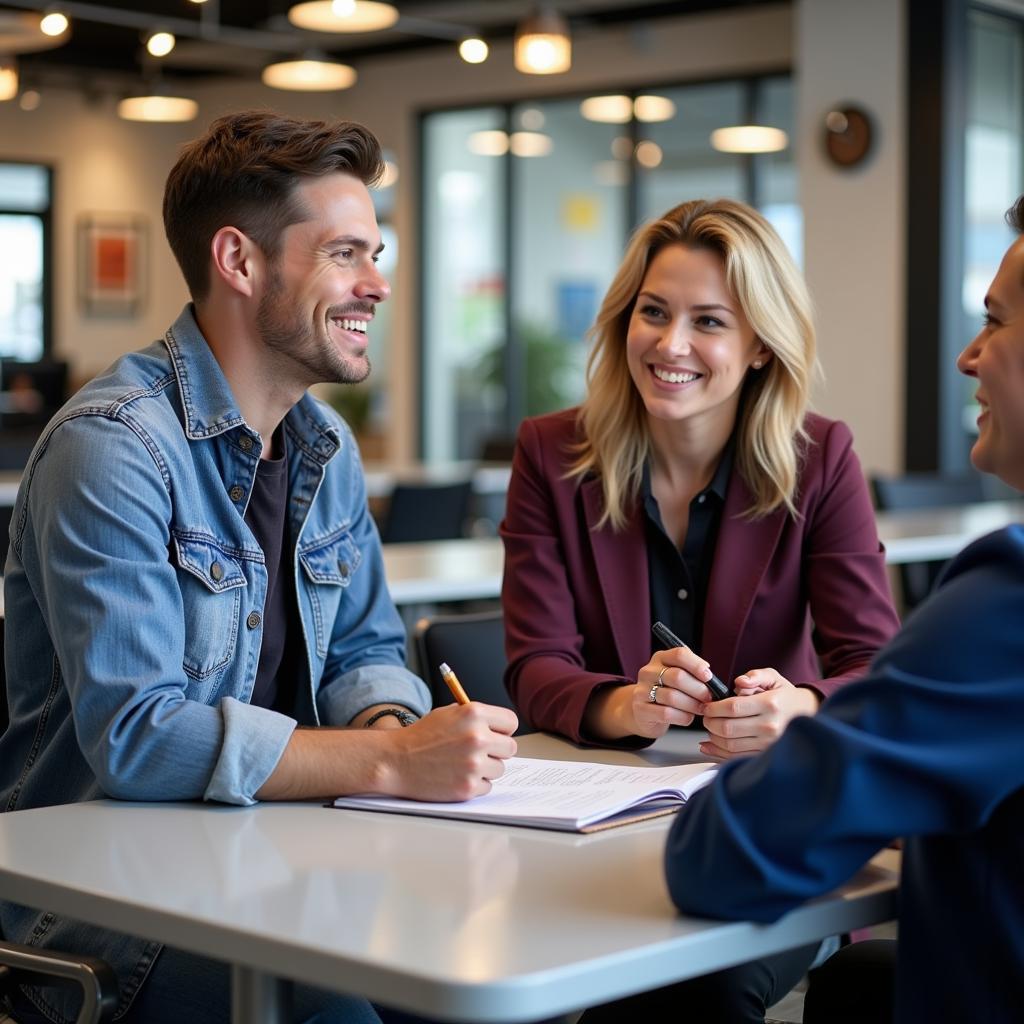 Medley's Customer Service - A friendly service advisor assisting a customer at the front desk, addressing their concerns and explaining the repair process.