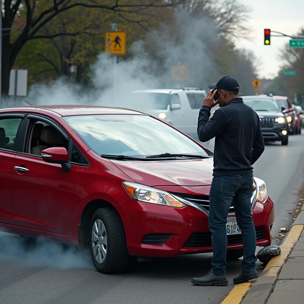 Car overheating on the side of the road in Memphis