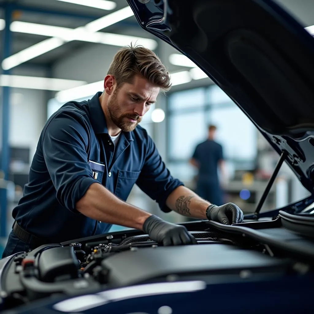 Mercedes-Benz Technician Working on a Car