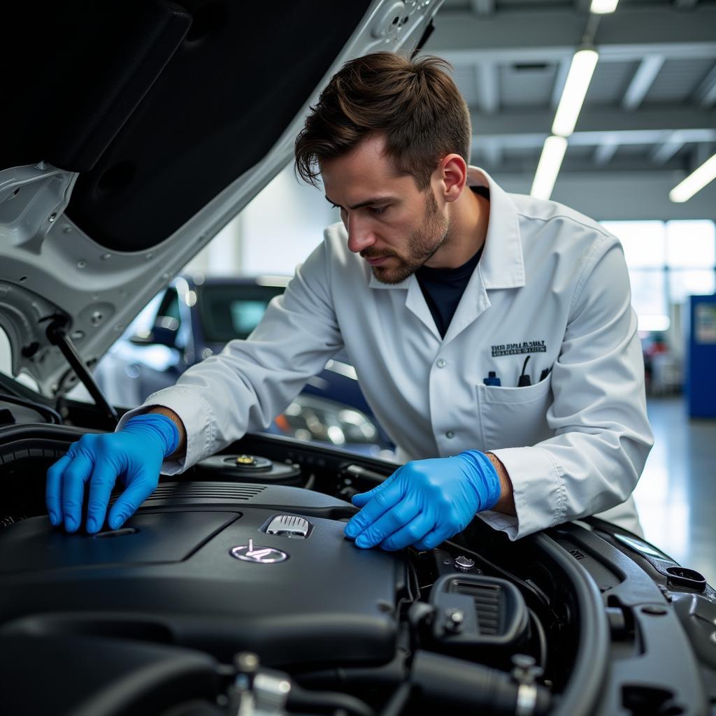 Mercedes-Benz Technician Inspecting Engine