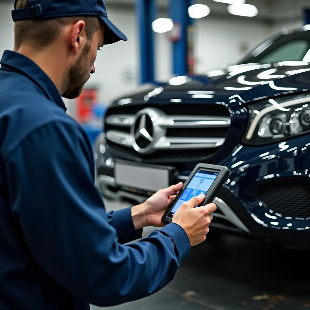 Mercedes Mechanic in Pompano Beach Using Diagnostics