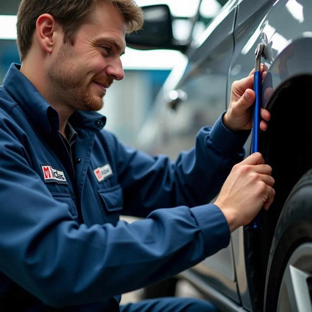 Midas Technician Performing Car Maintenance