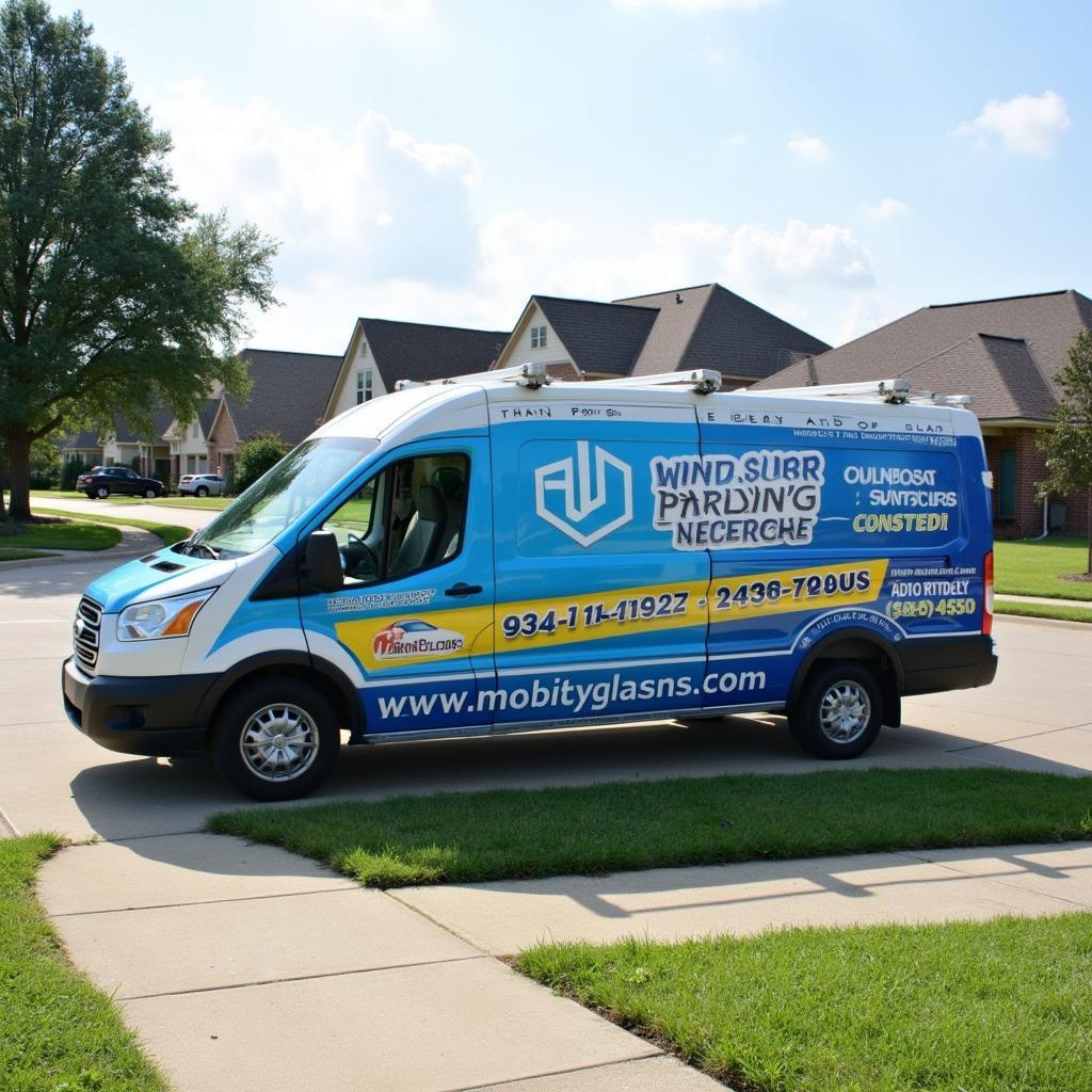  A mobile auto glass repair van parked in a residential area in Baton Rouge