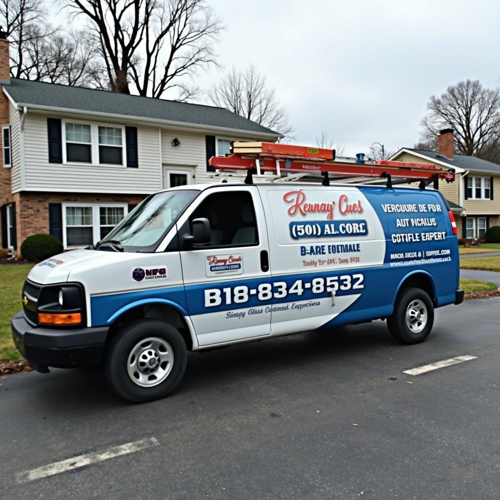 A mobile auto glass repair van parked in front of a residential home in Stroudsburg