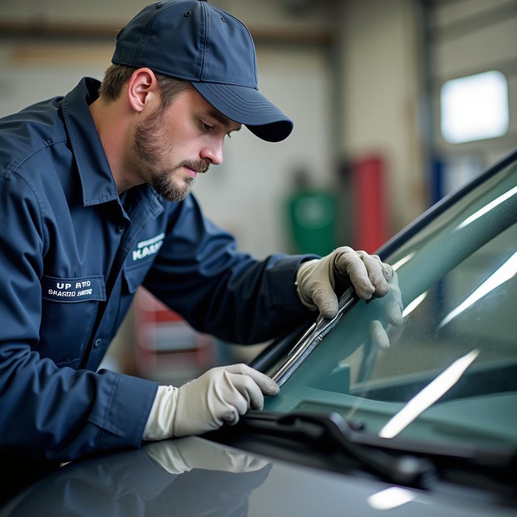 Mobile Auto Glass Technician at Work