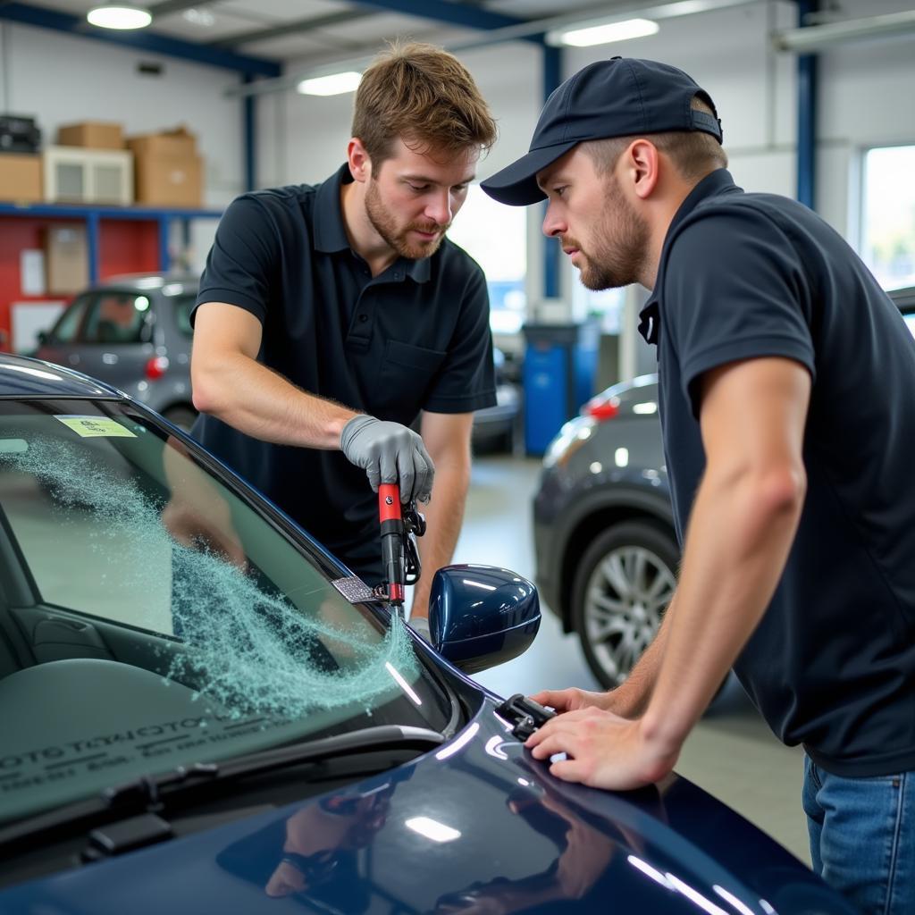 Mobile Auto Glass Repair Technician at Work