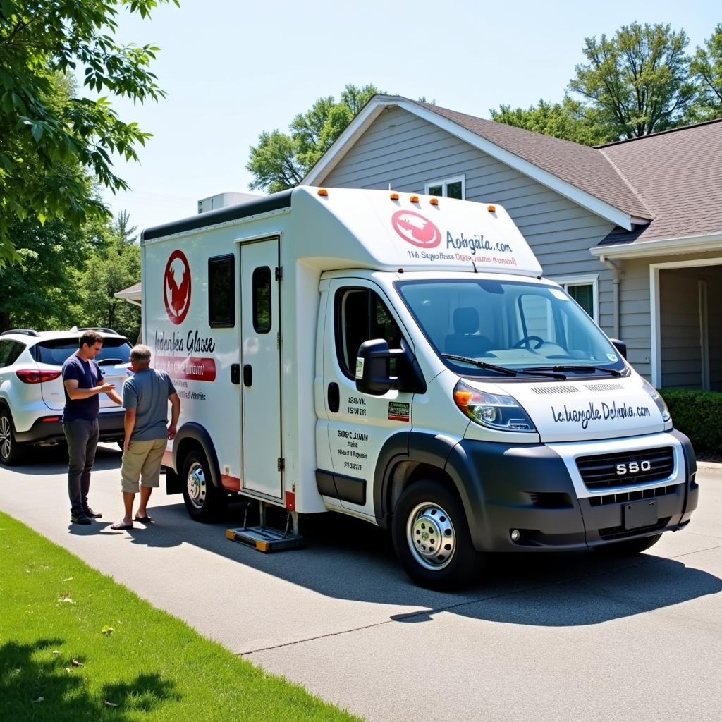 Mobile Auto Glass Replacement Van at a Customer Location