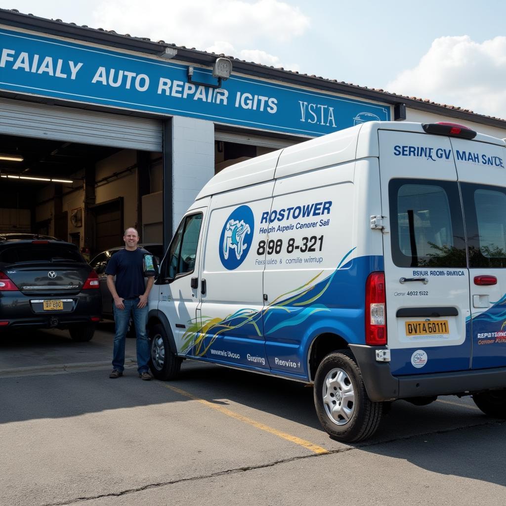  Mobile auto parts washer service van arriving at a repair shop