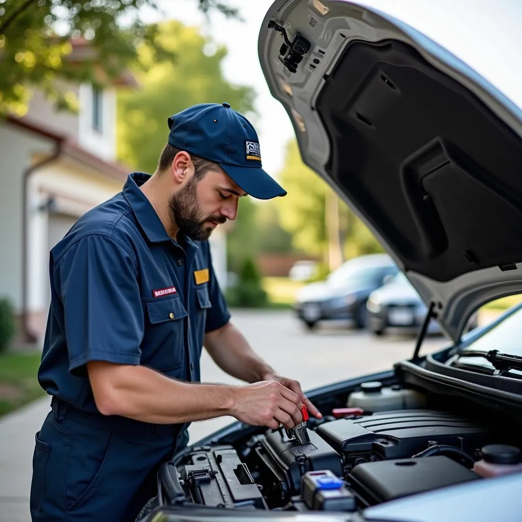 Mechanic Repairing Car at Client's Location