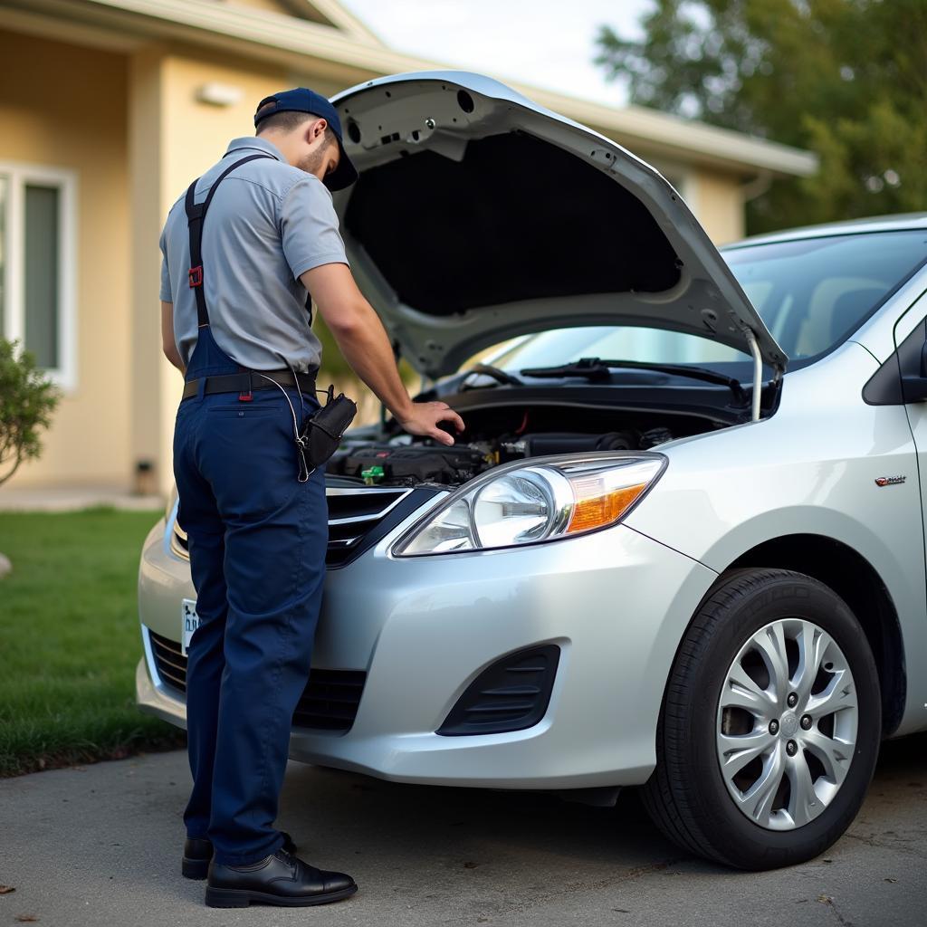 Mobile Mechanic Repairing Car