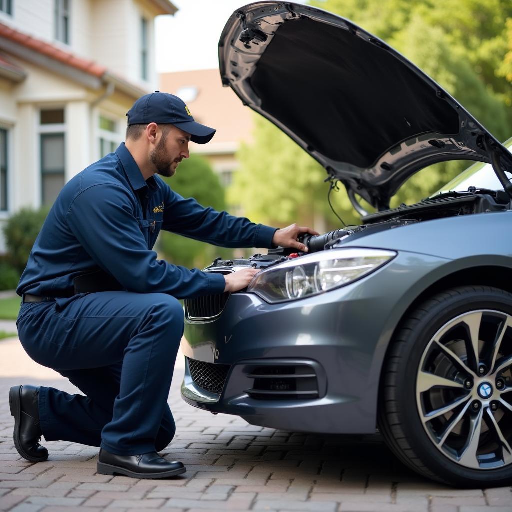 Mobile Mechanic Repairing Car