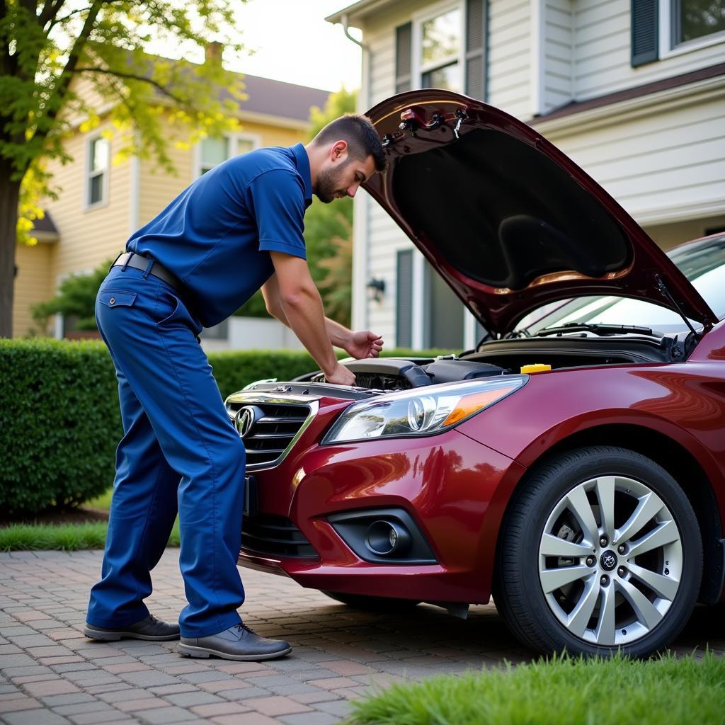 Mobile Mechanic Repairing Car at Customer's Location