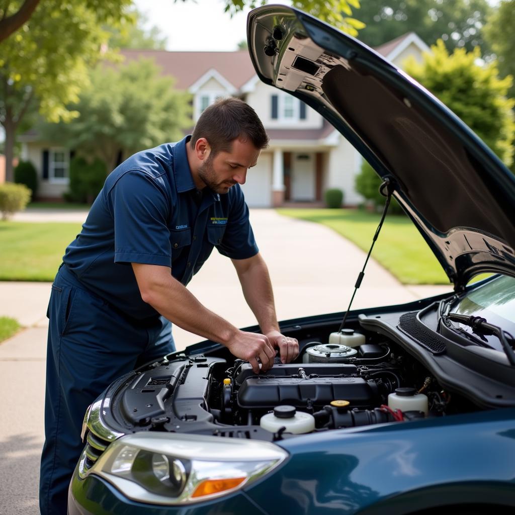 Mobile Mechanic Repairing Car