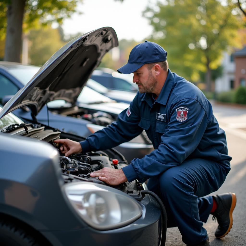 Mobile Mechanic Servicing Car