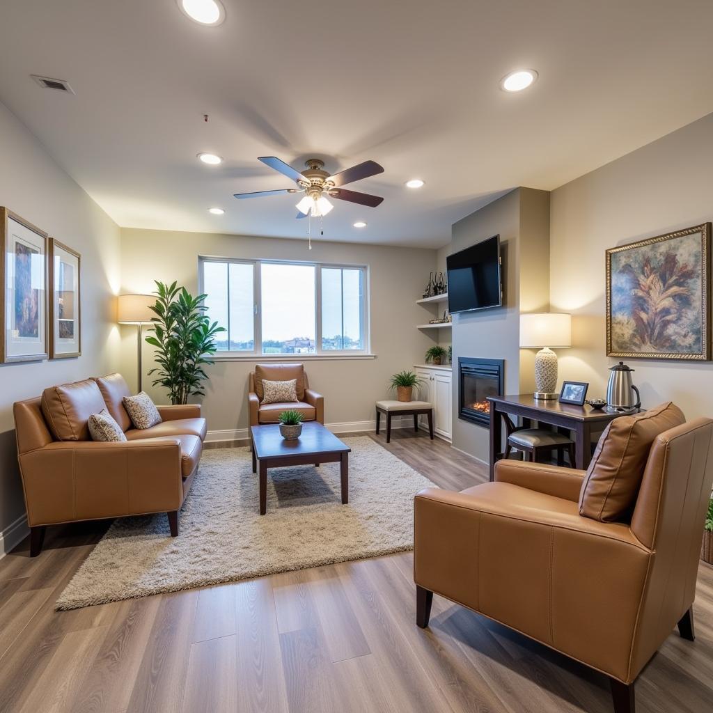 Modern and inviting waiting area of an auto depot service center