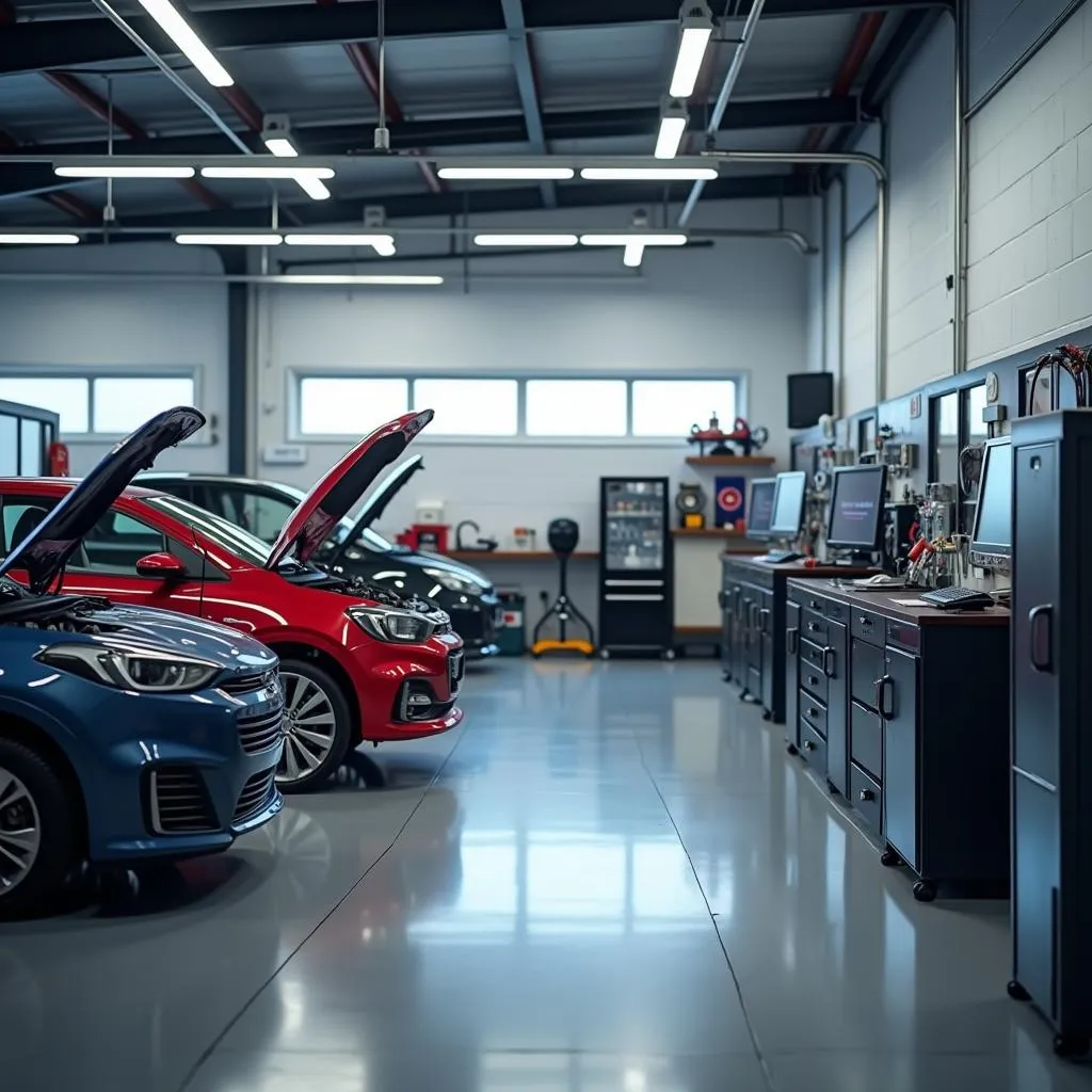 Modern auto repair shop interior