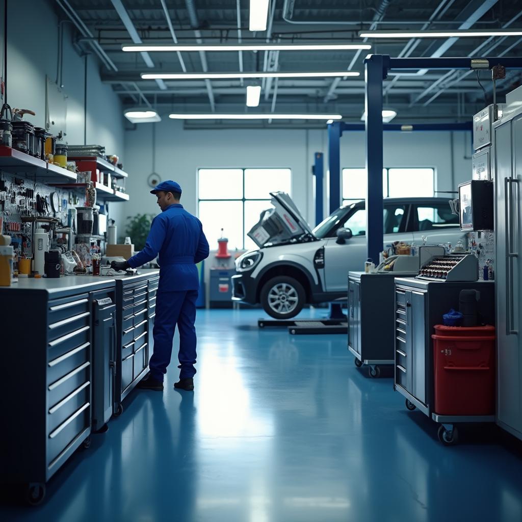 Modern auto repair shop interior