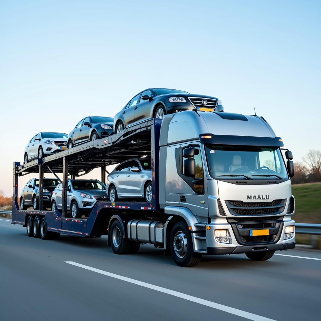 Modern Car Carrier Truck Transporting Vehicles Across Country