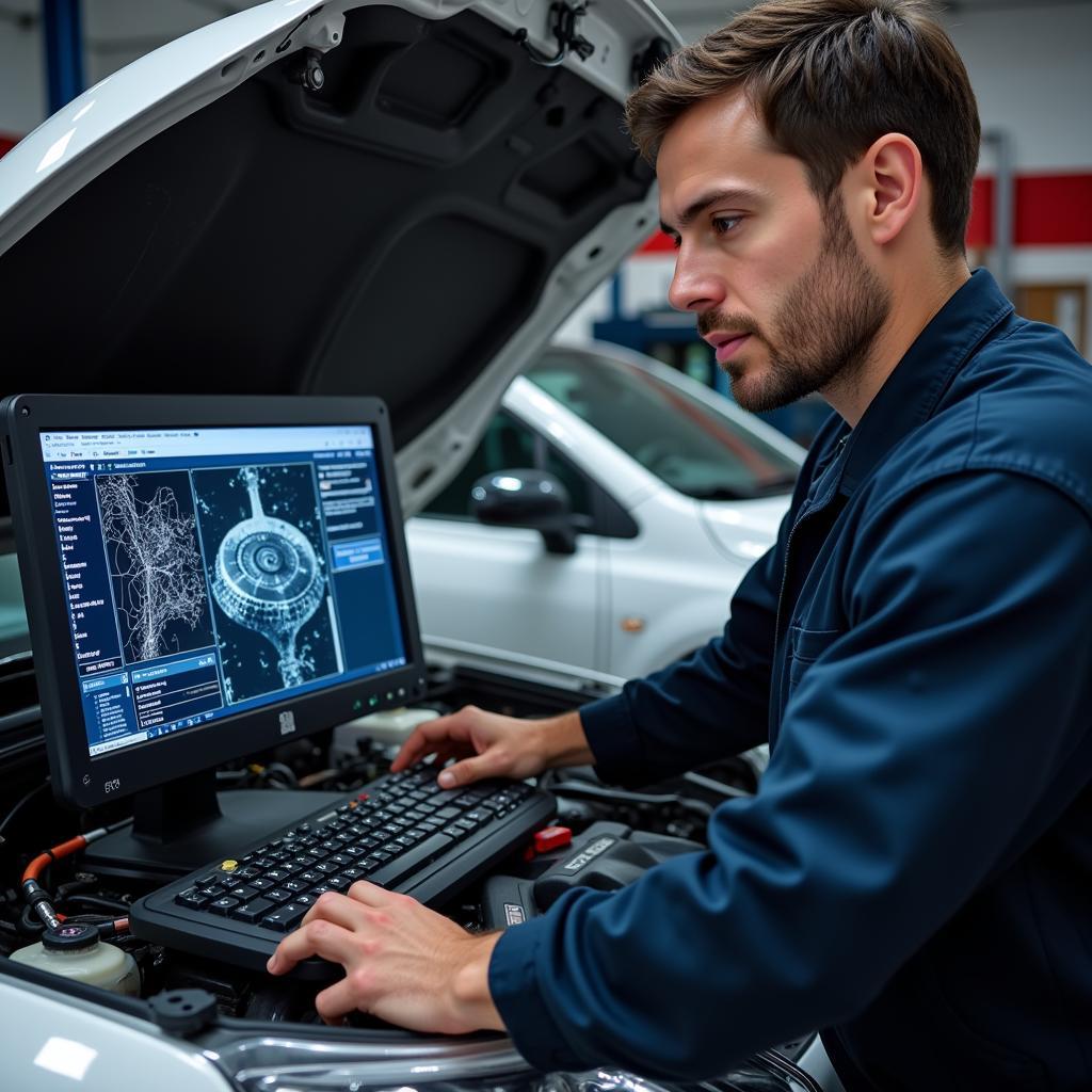 Modern Car Diagnostic Equipment in Use