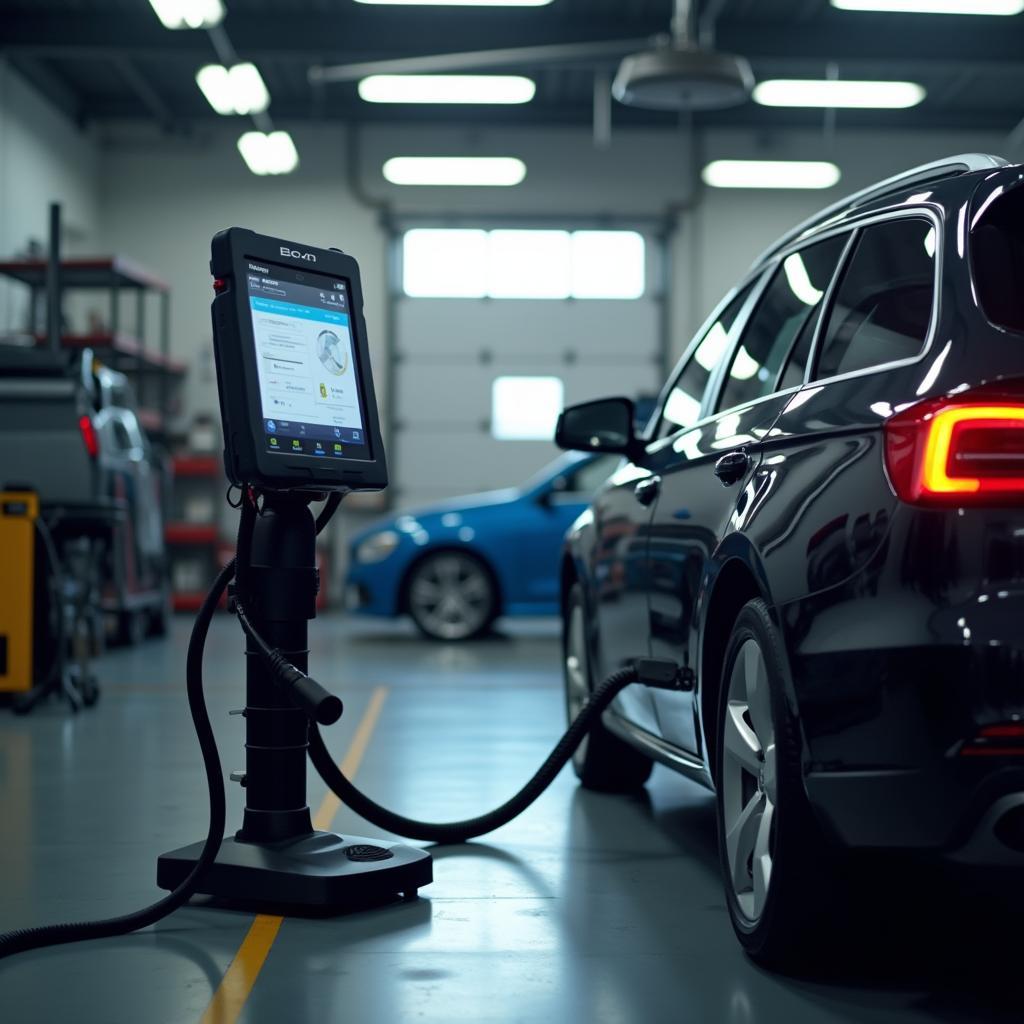 Modern car diagnostic equipment in a Fairfield auto shop