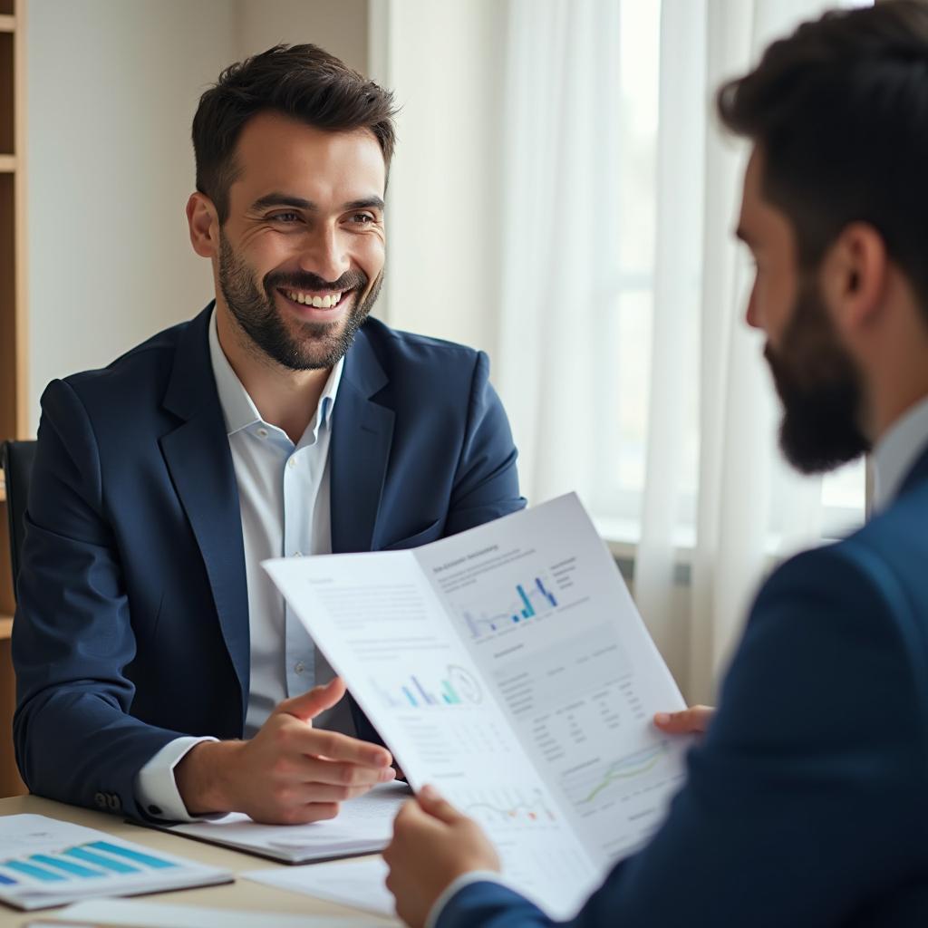 Insurance agent discussing policy options with client