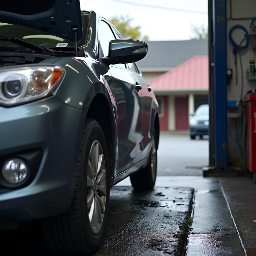 Car undergoing routine maintenance at an auto service center in New Orleans