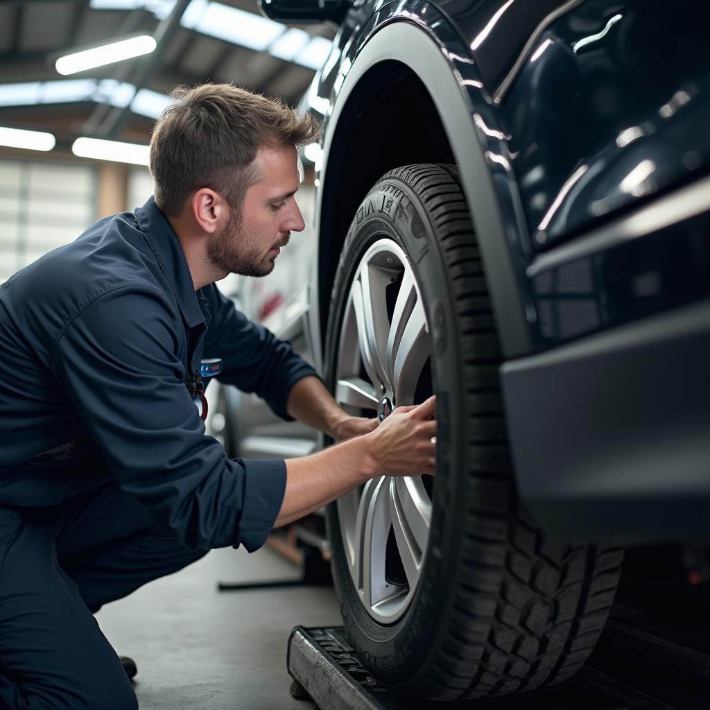 New Tires Being Installed at a Kent Service Center