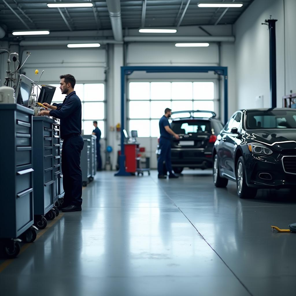 Modern and clean auto shop interior in Newport News