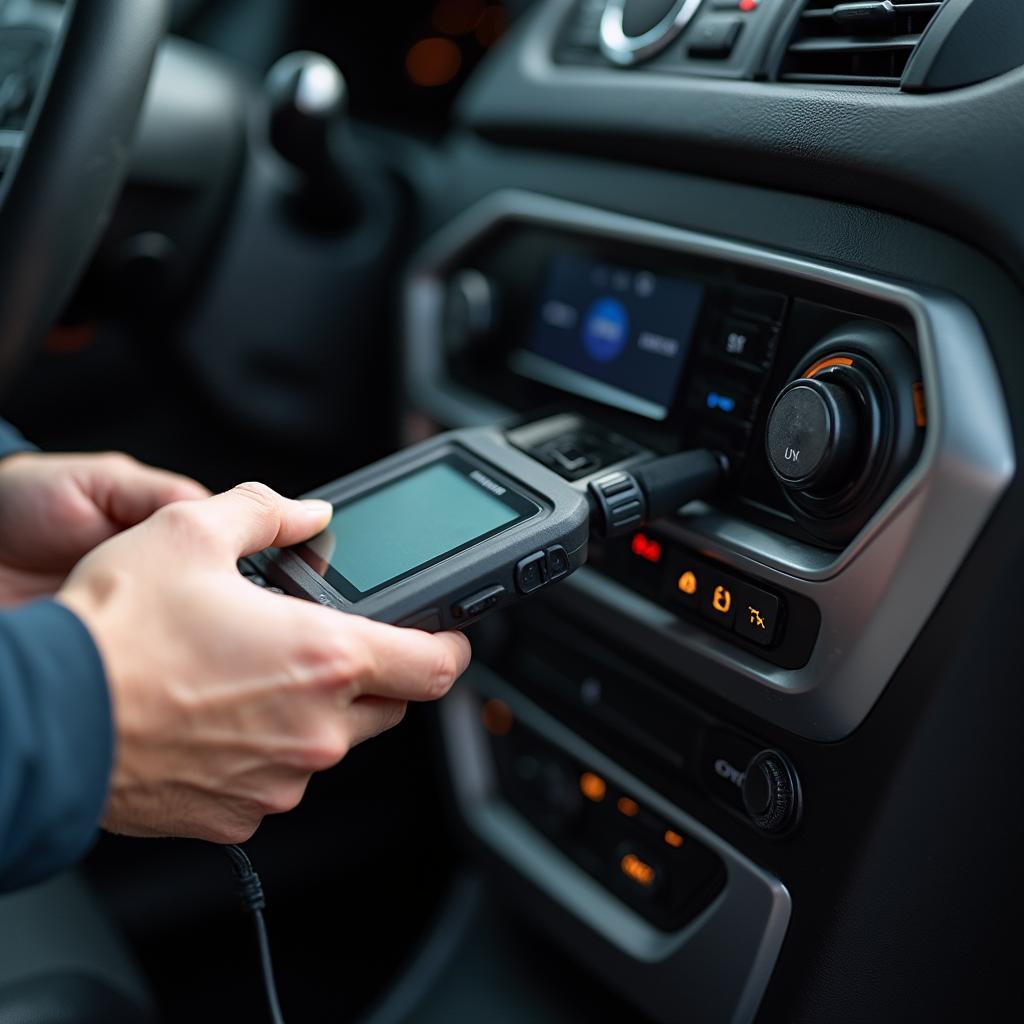 Skilled mechanic using diagnostic equipment on a car in Newport News