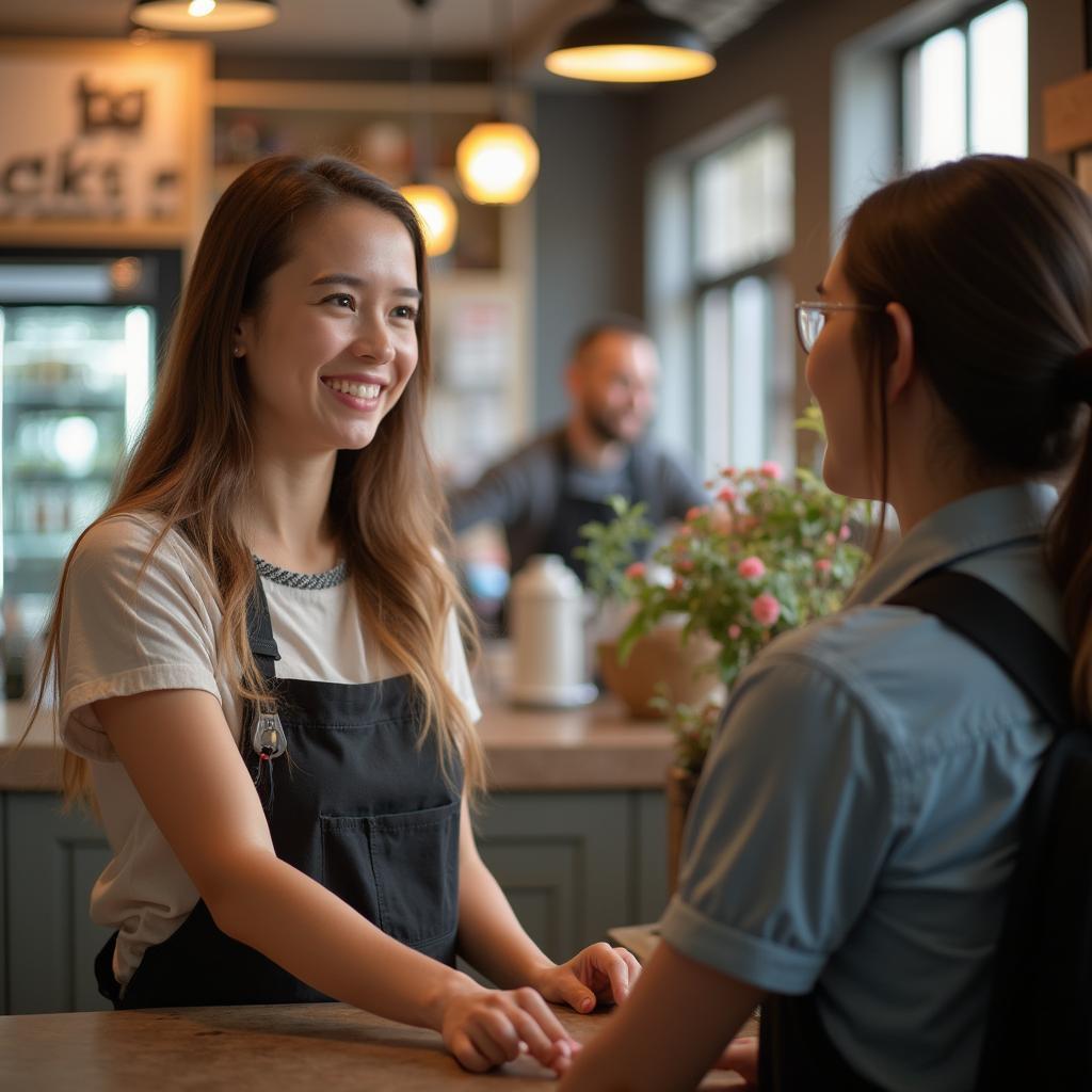 Friendly customer service representative assisting a customer