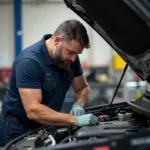 Mechanic Working on a Car in Norwood, MA