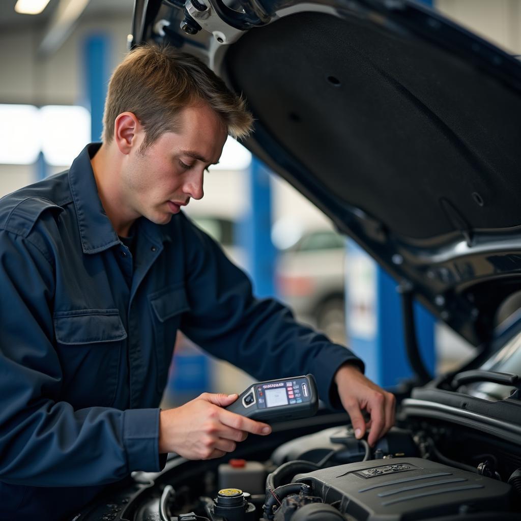 Experienced Nottingham mechanic inspecting car engine