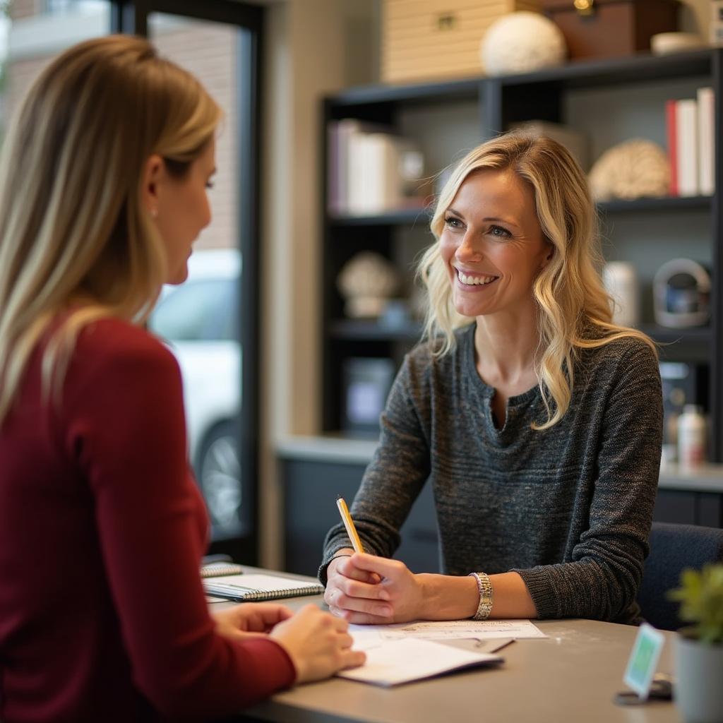 Friendly customer service representative assisting a customer