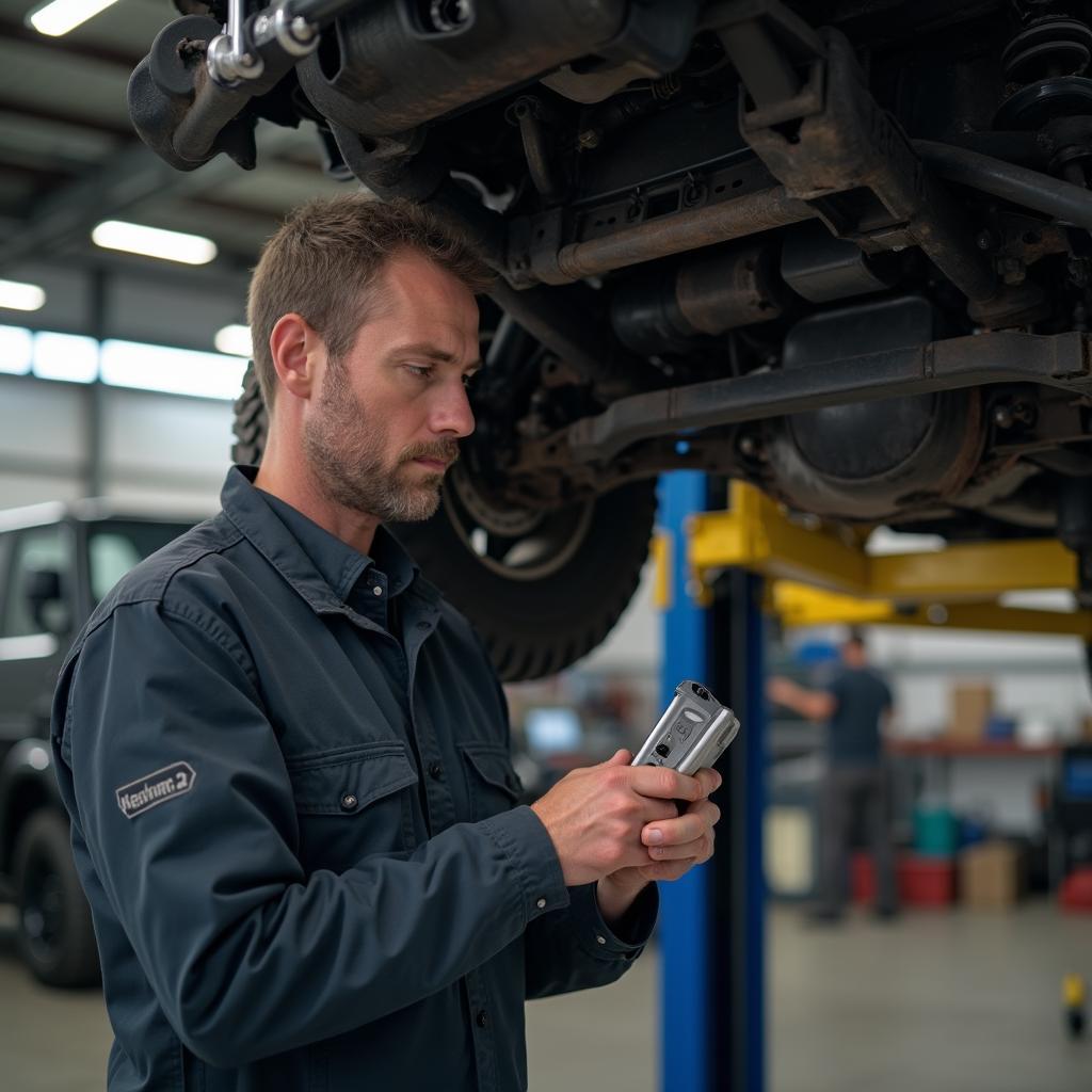 Mechanic Inspecting Off-Road Vehicle