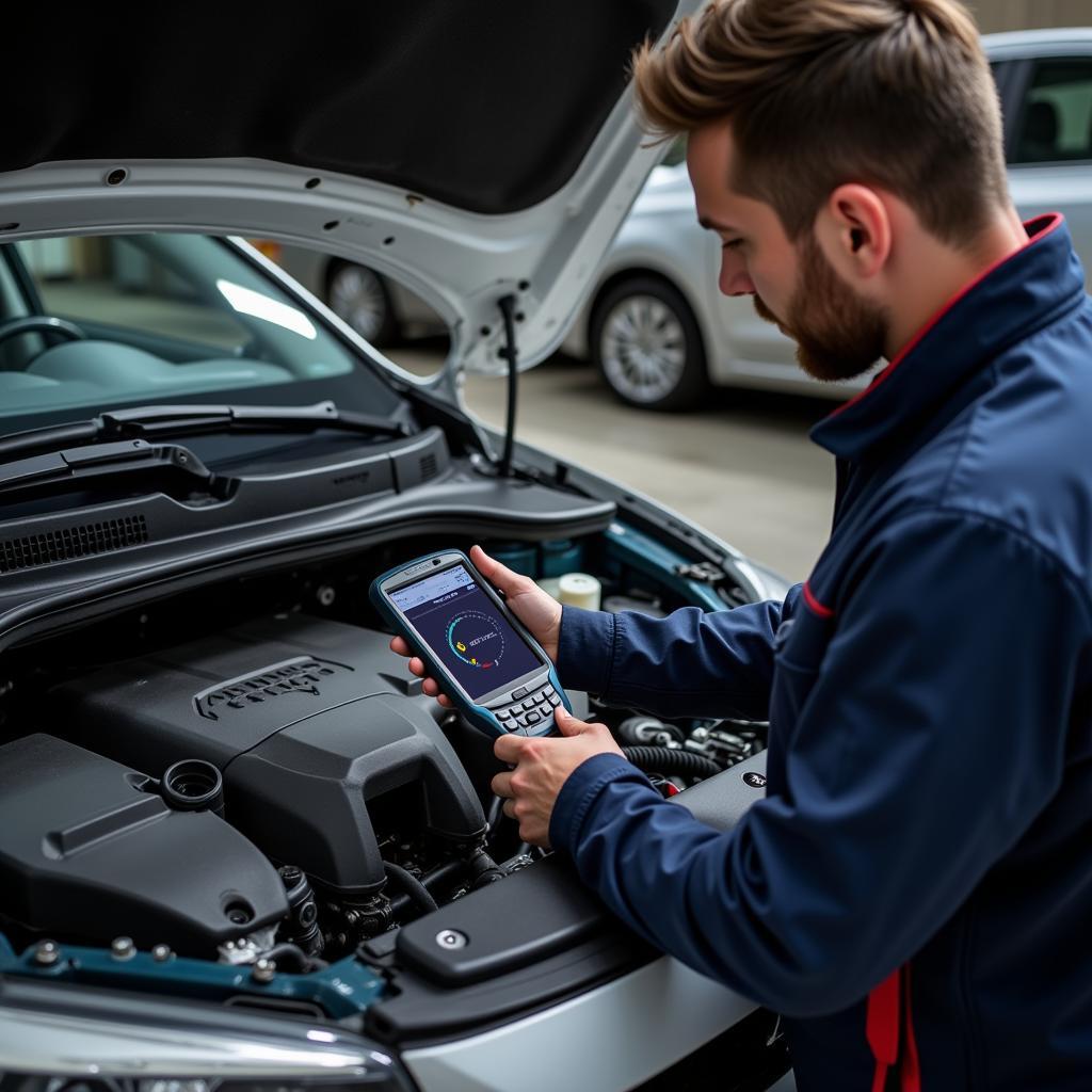 Mechanic in Olujić performing engine diagnostics on a car