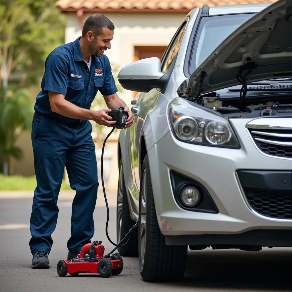 On-site car repair service in action.