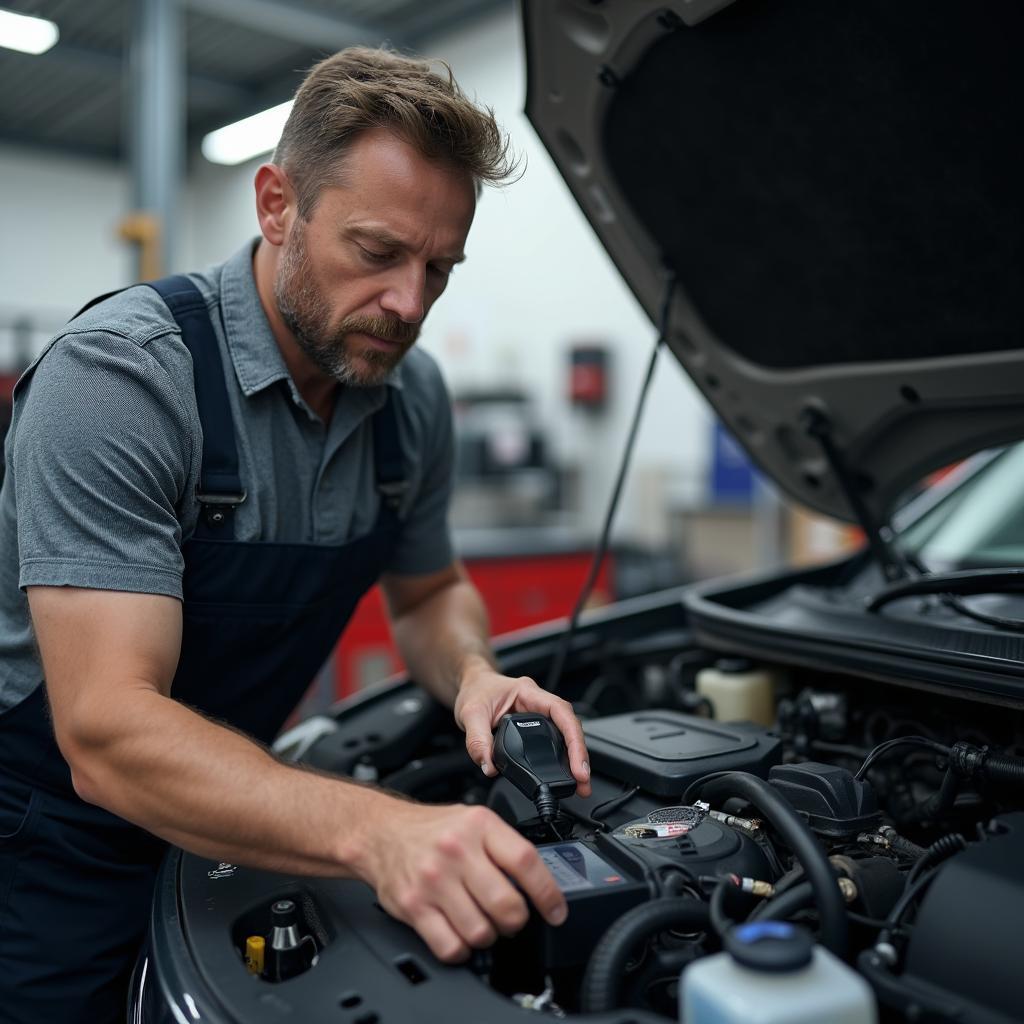 Mechanic inspecting a car in Oneco, FL