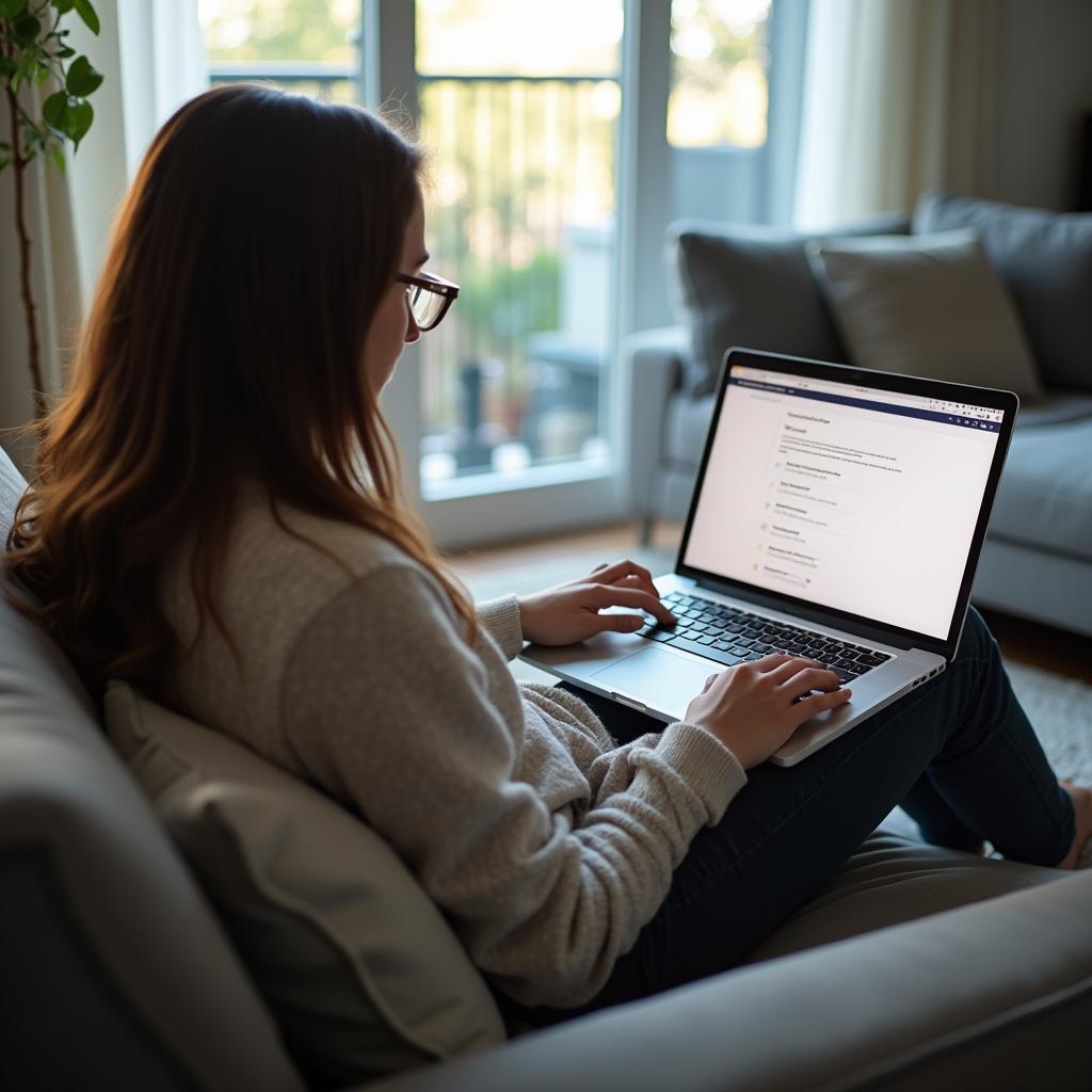 Person completing online auto registration on a laptop