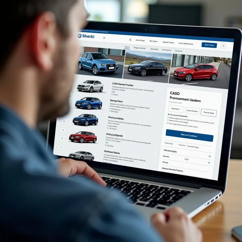 Customer browsing car inventory on a laptop