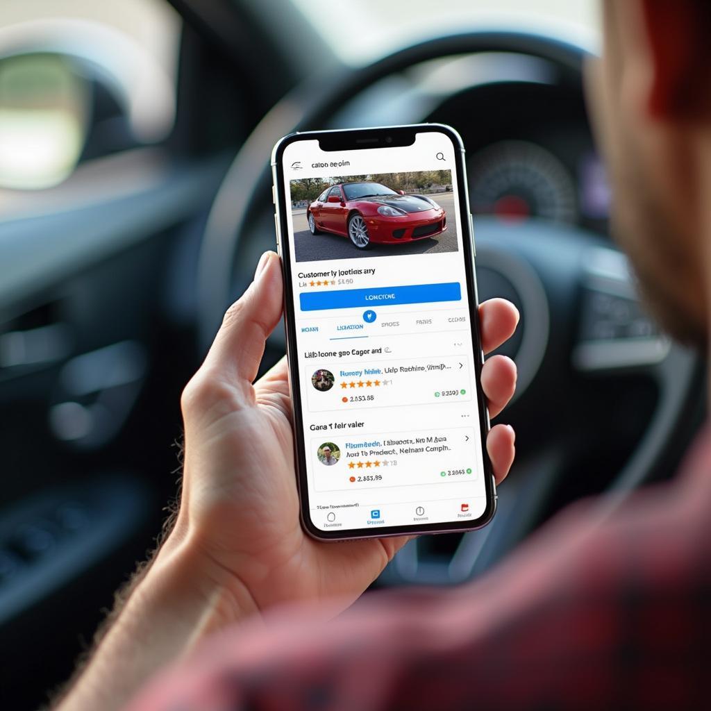 Customer reviews for an auto service on a smartphone