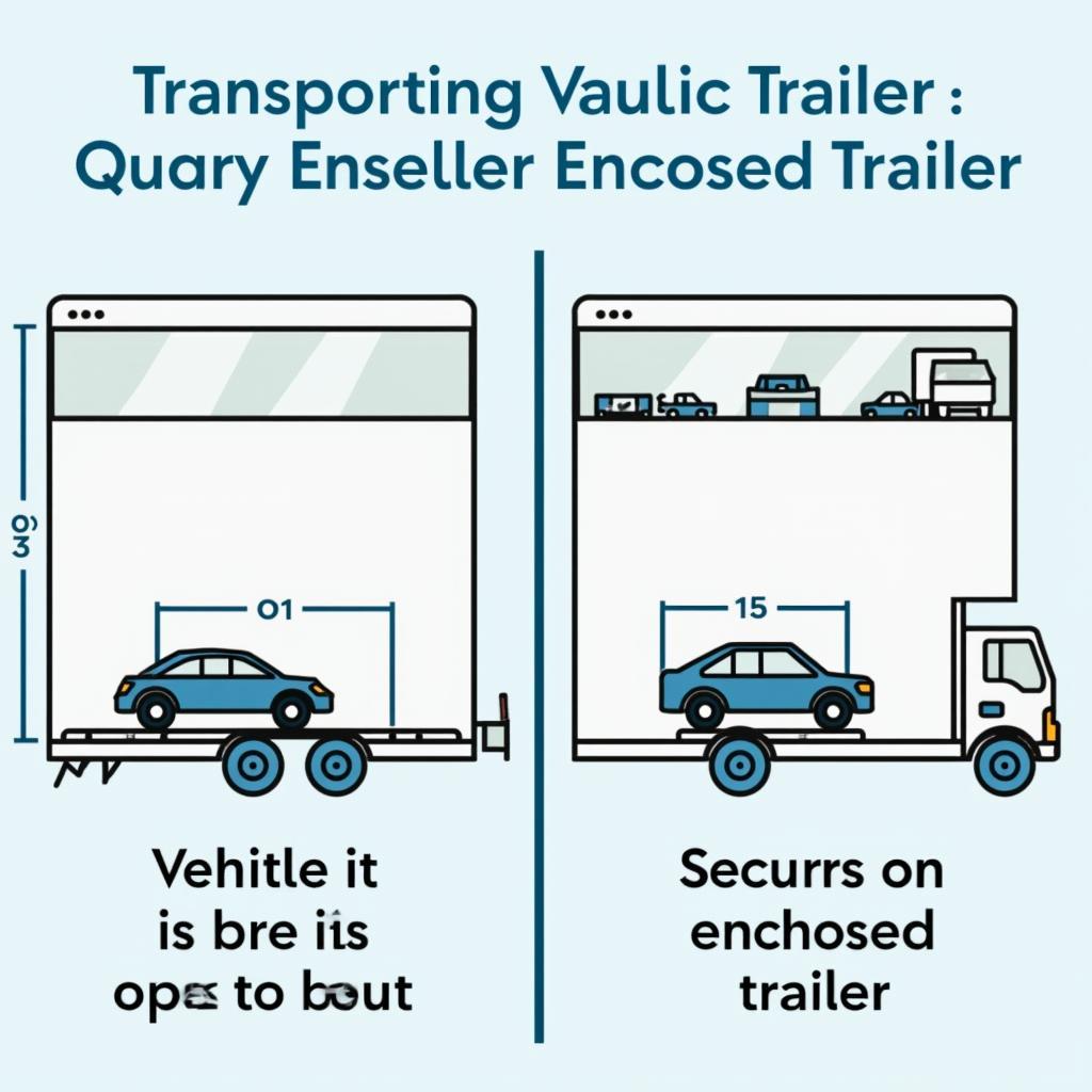 A side-by-side comparison of open and enclosed car transport trailers.