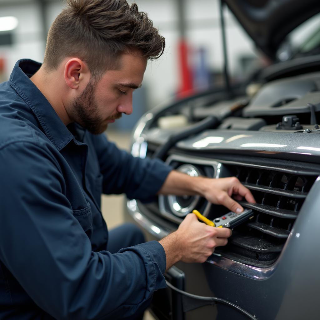 Owasso mechanic inspecting a car's AC system