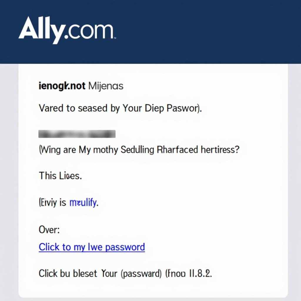 Password Reset Email from Ally.com