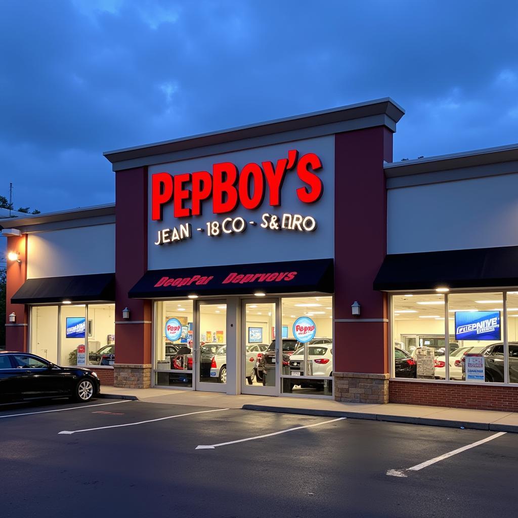 Pep Boys Storefront - Exterior view of a Pep Boys store, showcasing signage and available services.