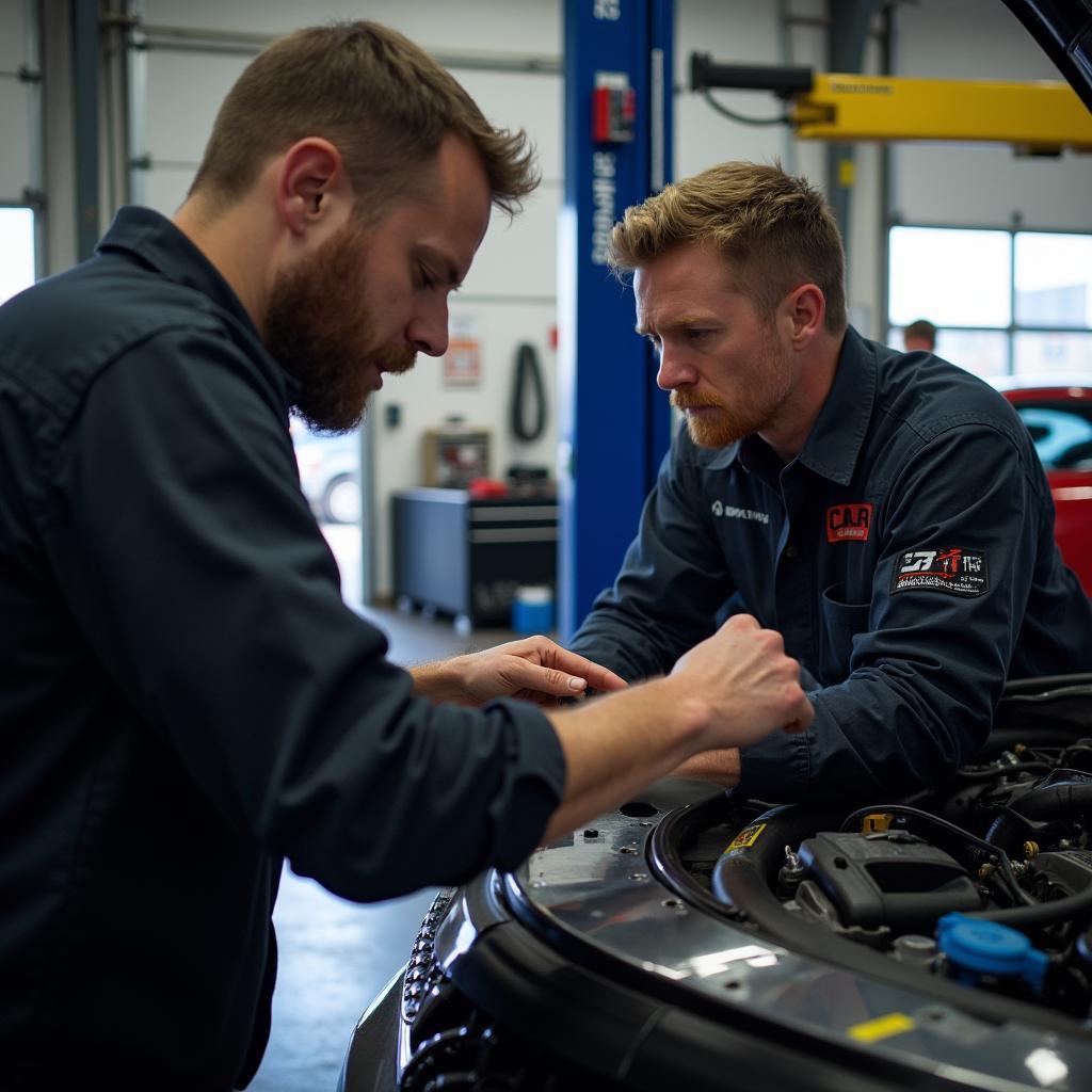 Experienced auto technicians working on a vehicle