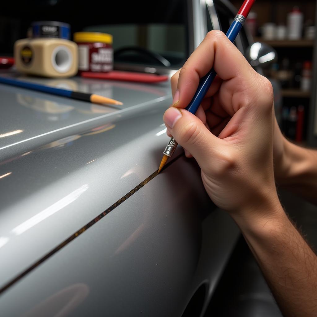 Close-Up of Pinstriping Tools and Techniques