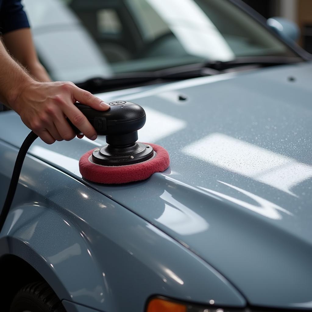 Polishing Repaired Car Bonnet