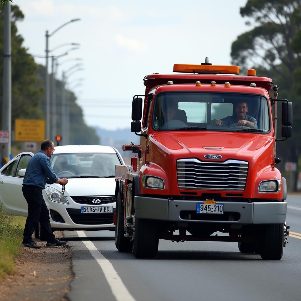 Tow truck assisting a car in Port Elizabeth