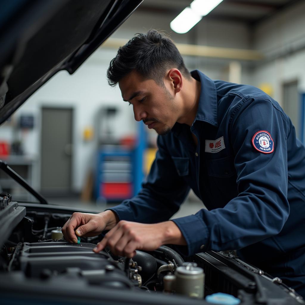 A certified auto mechanic in Potsdam working on a vehicle