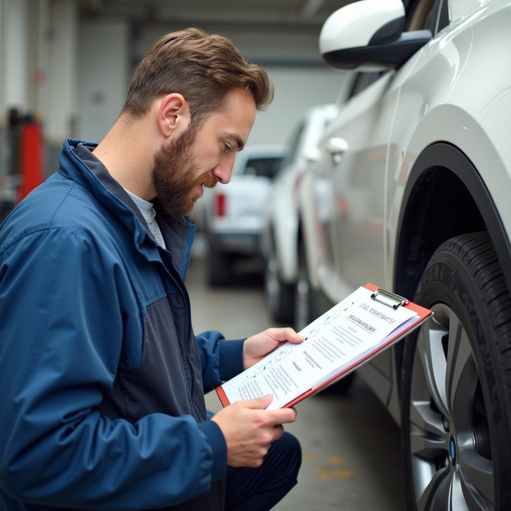 Car owner reviewing a maintenance checklist